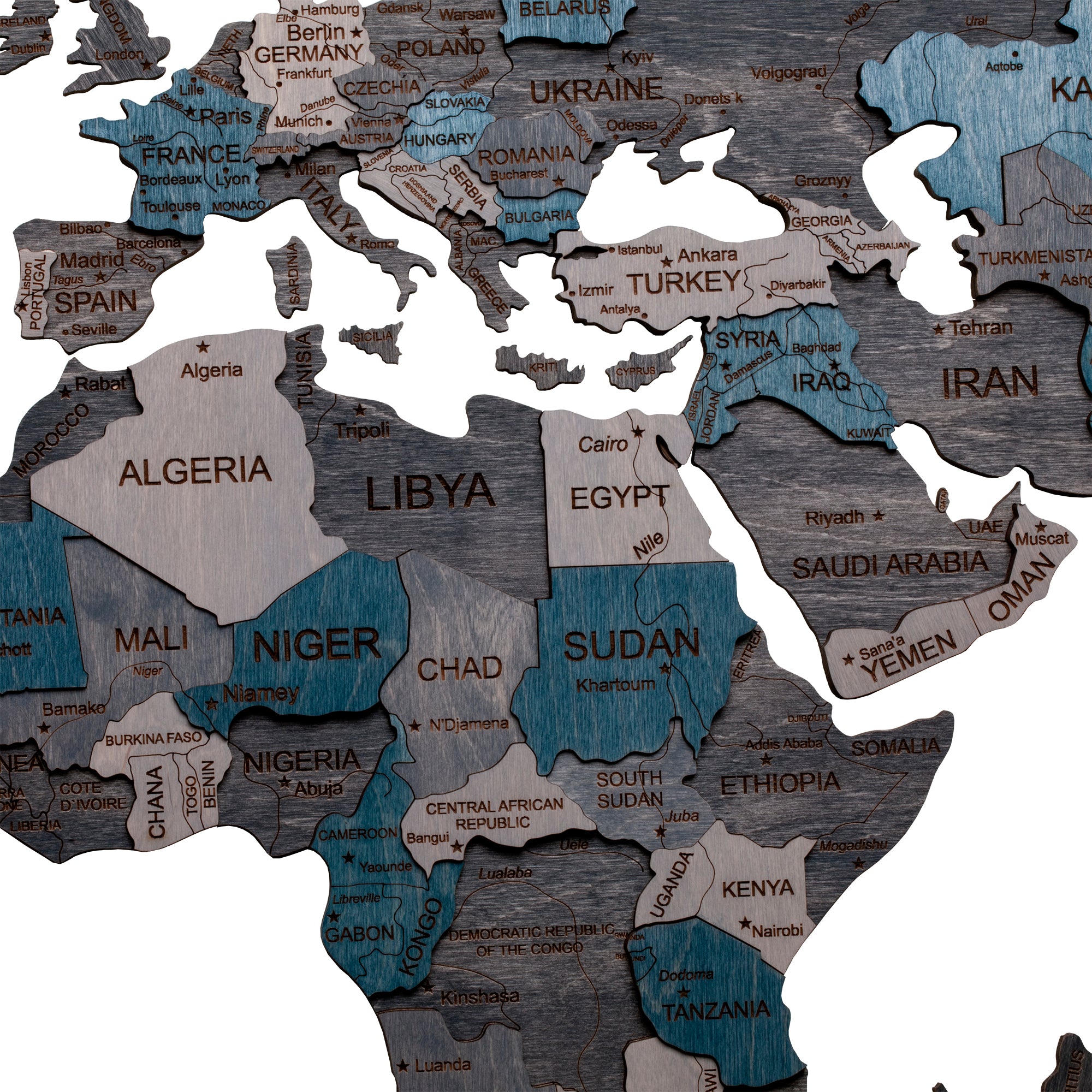 Wooden World Map 200x100 cm dark gray (3) full