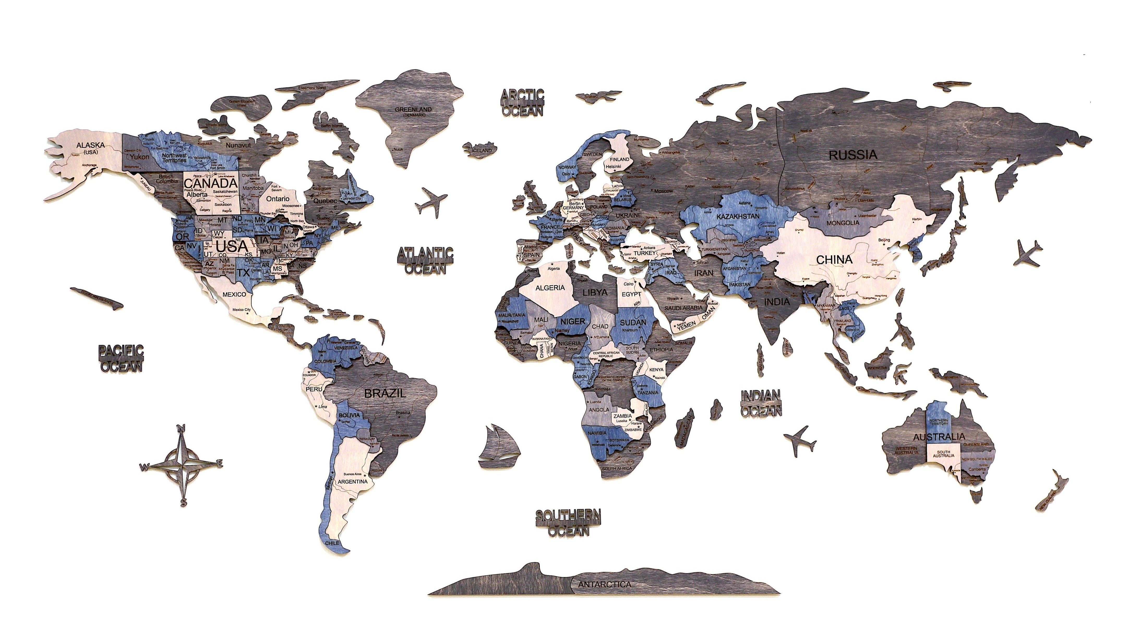 Wooden World Map 150x75 cm dark gray (3) full