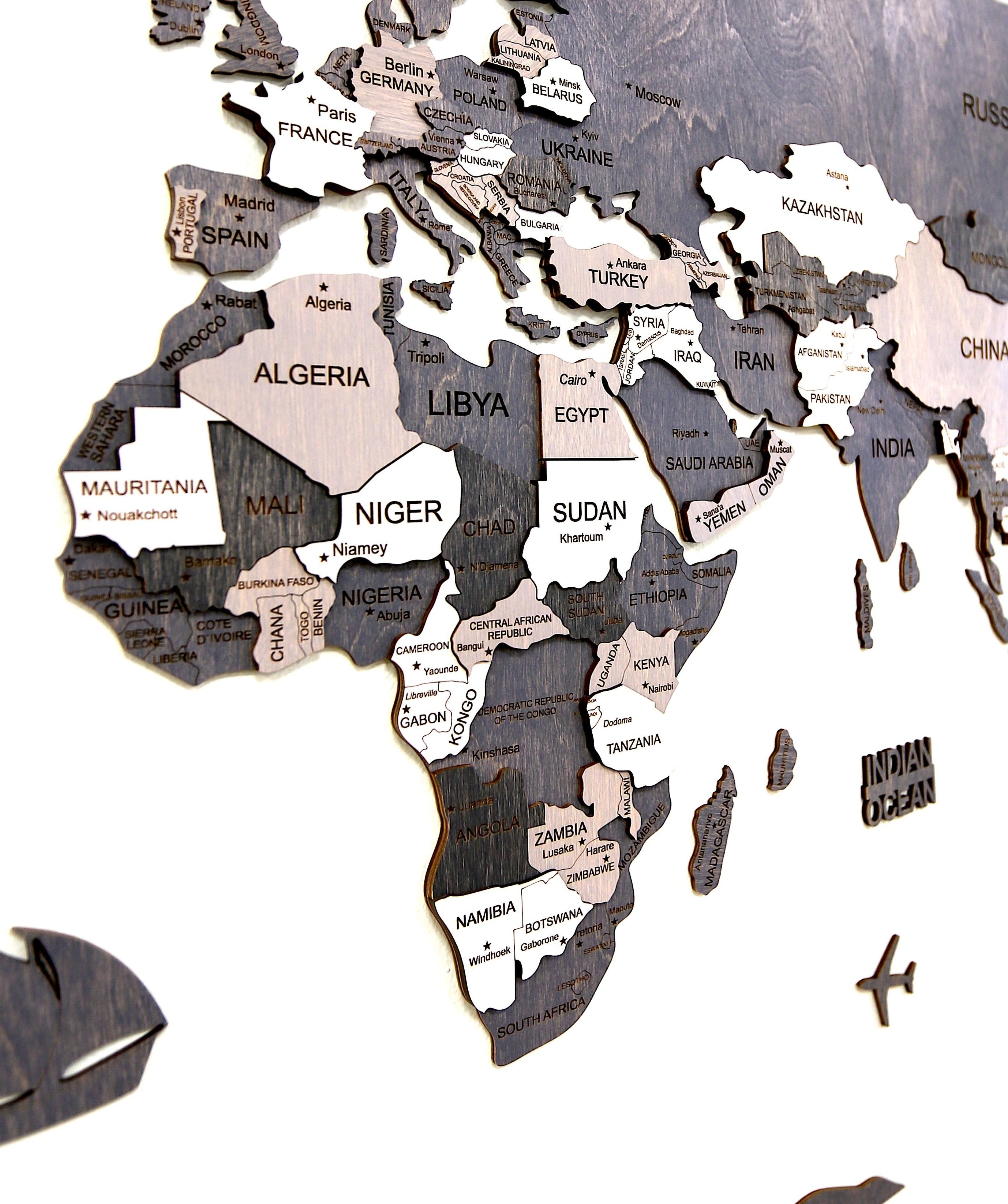 Wooden World Map 200x100 cm light gray (6) full