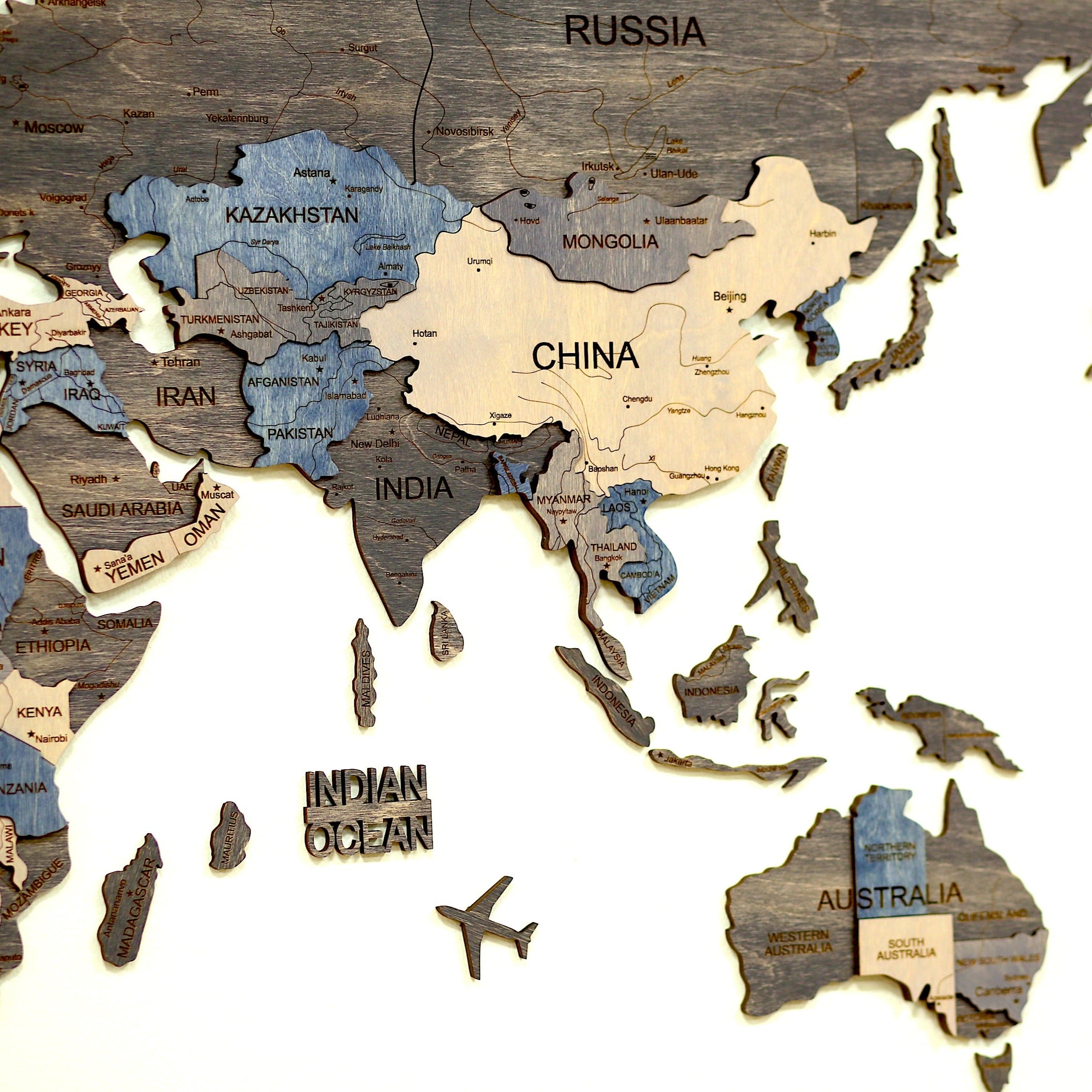 Wooden World Map 200x100 cm dark gray (3) full