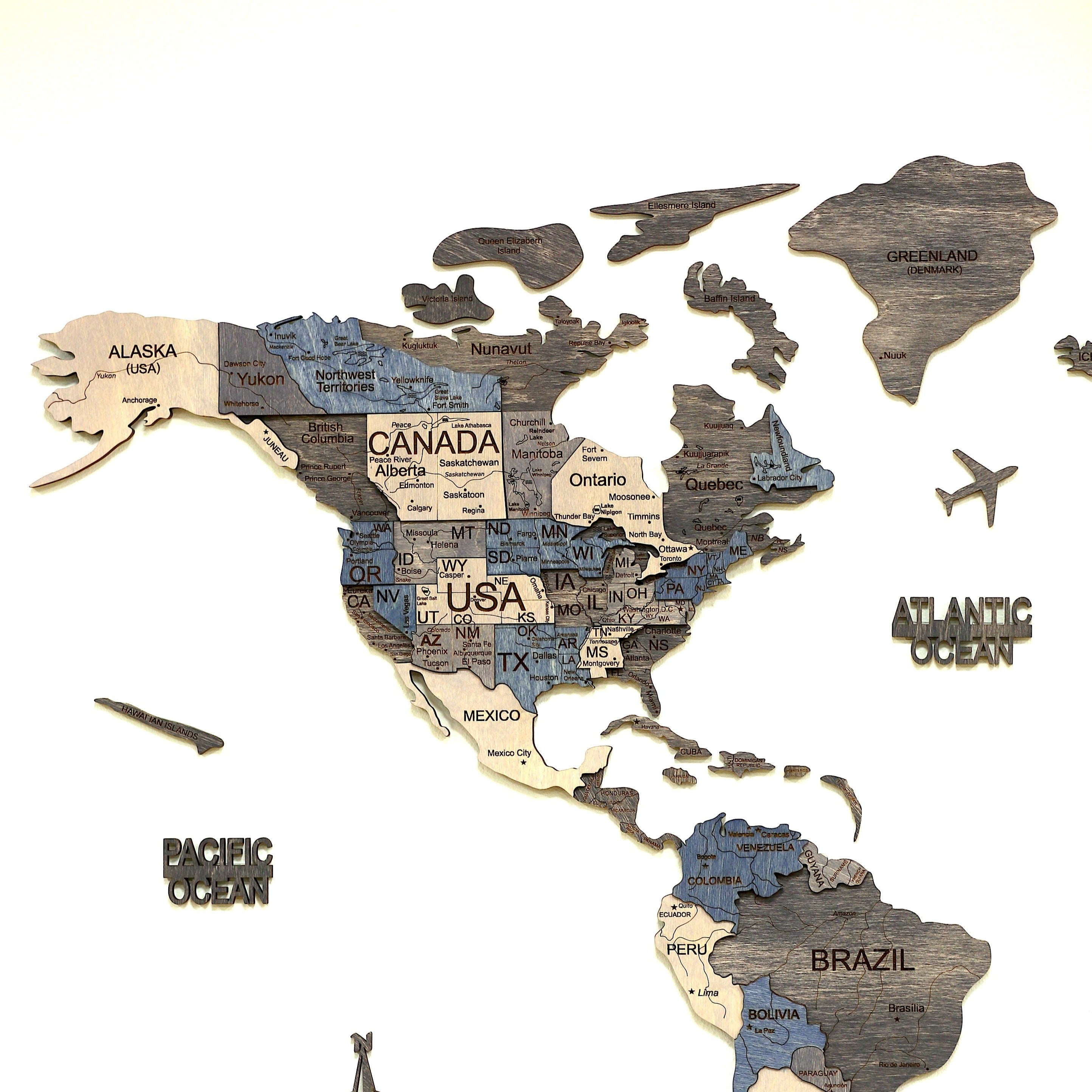 Wooden World Map 200x100 cm dark gray (3) full